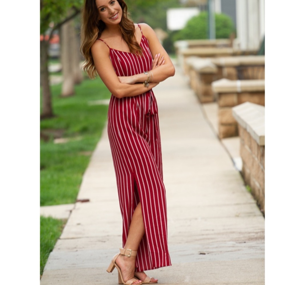 Monteau Red and White Striped Jumpsuit